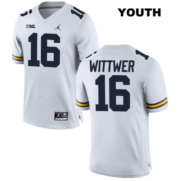 Youth NCAA Michigan Wolverines Max Wittwer #16 White Jordan Brand Authentic Stitched Football College Jersey OJ25J03KI